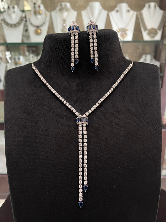 Elegant CZ necklace with blue stones