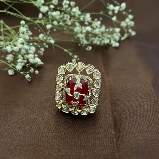 Ruby Polki Ring, Adjustable Size
