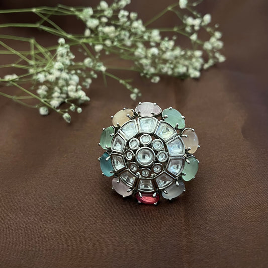 Multi Colour, Antique Finish Ring, Adjustable Size