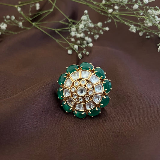 Polki Emerald Ring, Adjustable Size