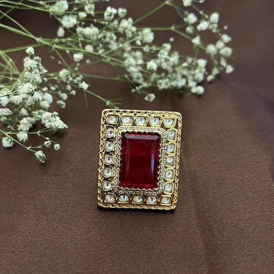 Ruby Polki Ring, Adjustable Size