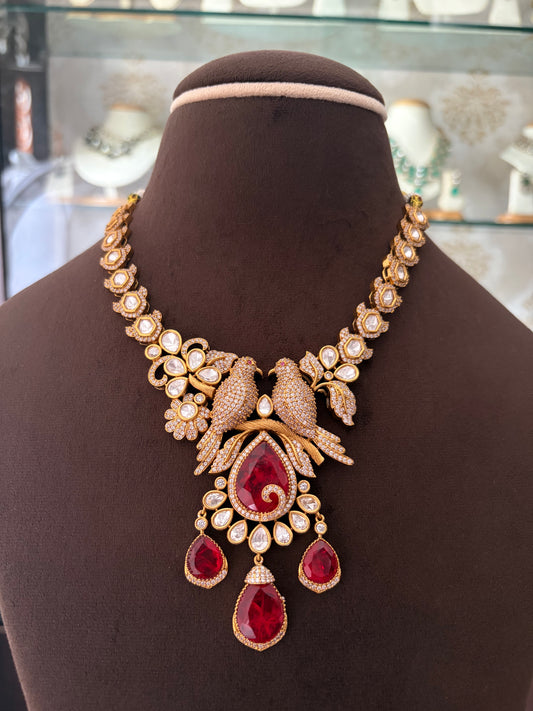 CH(1447)Celeste Polki bird necklace set