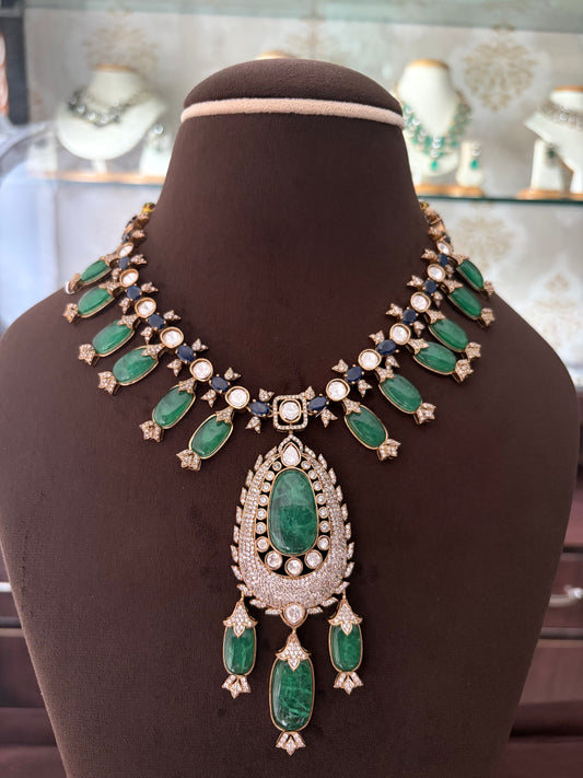 CH(1642)Valentina Polki necklace set with doublet stone