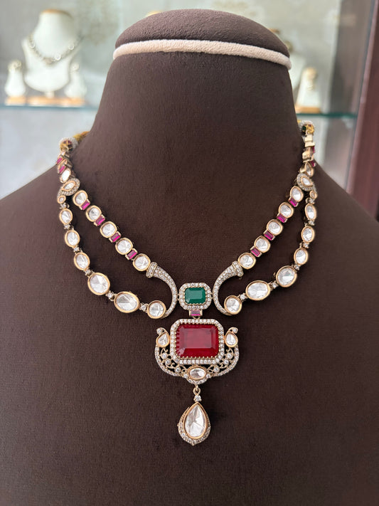 TS(623)Maitri double layer Polki necklace set