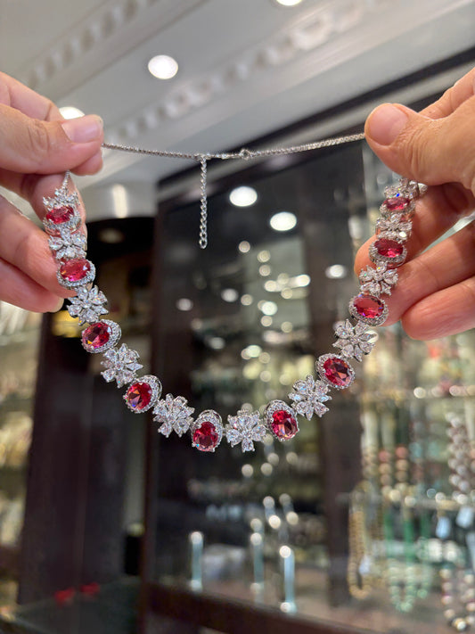 Ruby coloured CZ necklace