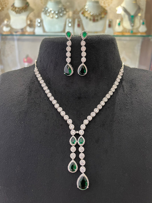 CZ with Emerald Droplet Necklace