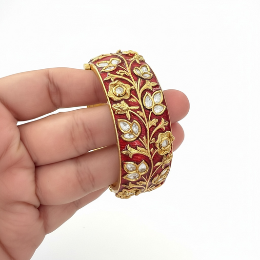 Red meenakari openable polki bangle