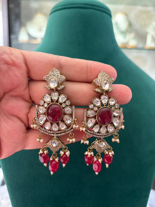 Ruby coloured Polki necklace set