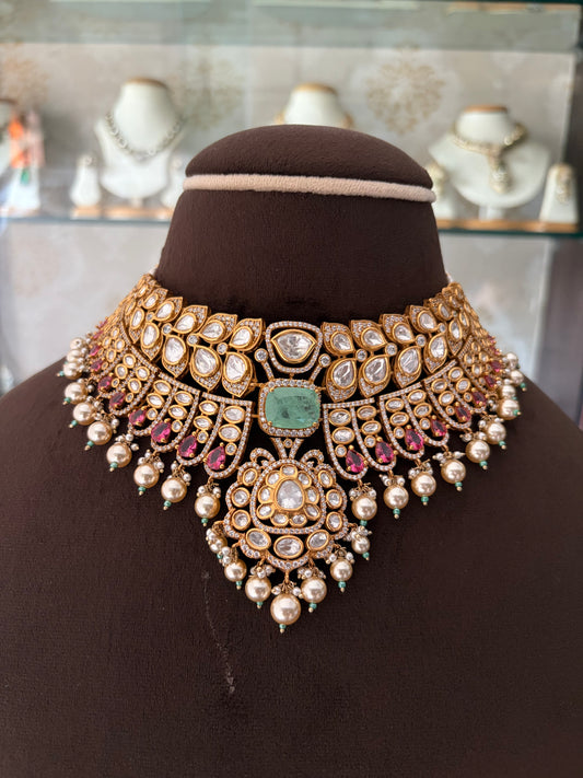 NP(3521)Charvi Faceted moissanite Multi colour necklace