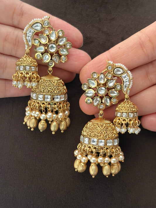 GT(580)Damayanti gold look Jadau earrings