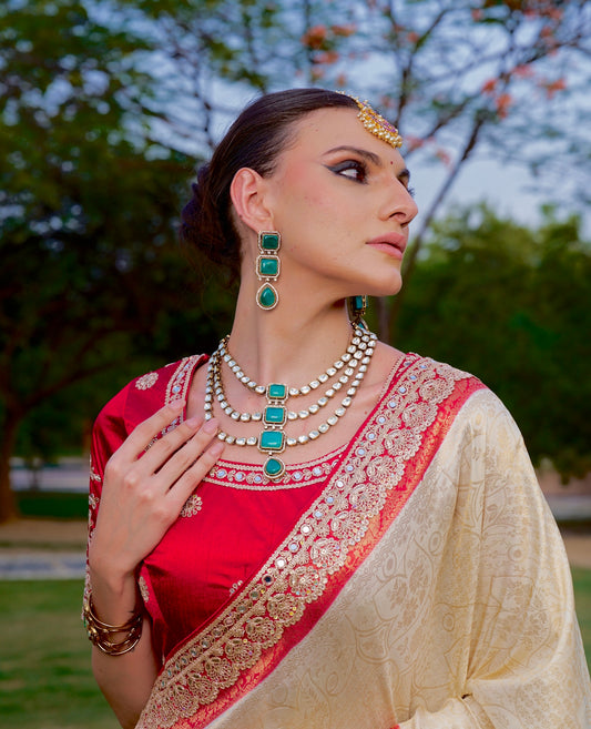 Moissanite Polki Layered Necklace with Doublet Stone