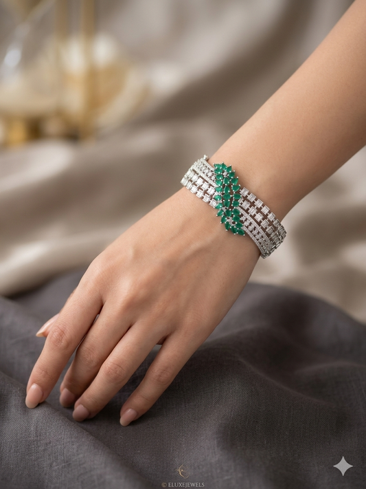 Emerald coloured stone AD bracelet