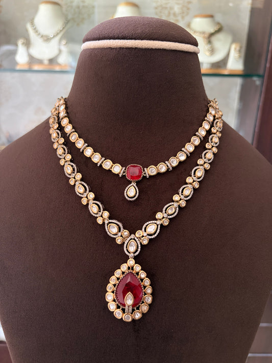 SL(910)Dhanvi double layer Polki necklace set