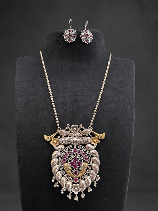 Oxidise pendant set with long chain