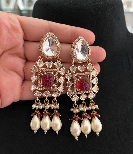 Moisonite kundan Necklace with red carving stone