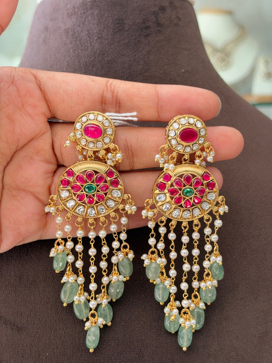 GT(356)Maria long Jadau Earrings