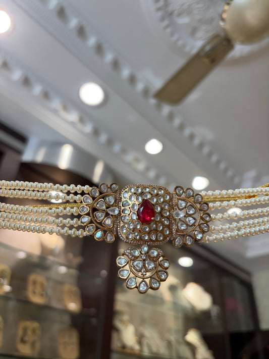 Antique gold finish ruby choker