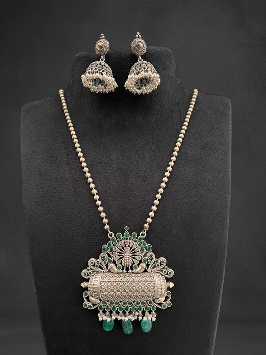 Oxidise pendant said with long chain and Jhumki