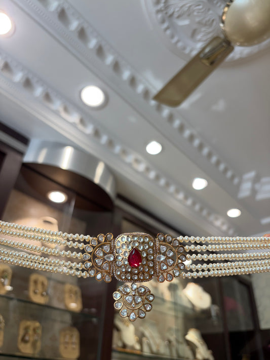 Antique gold finish ruby choker