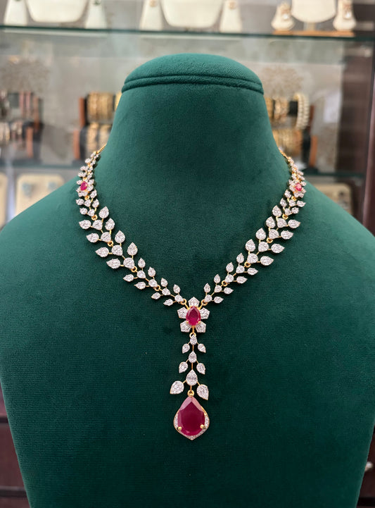 AD leaf necklace with CZ stones