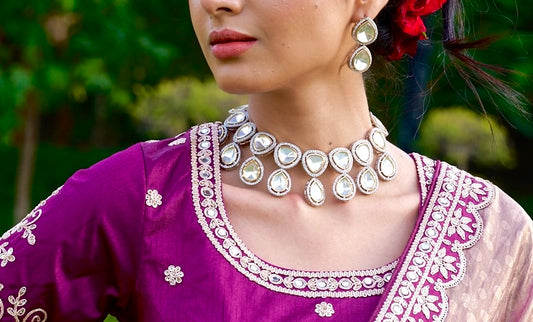 Moissanite polki necklace set