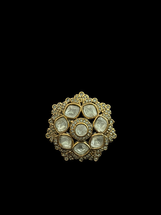 Antique finish adjustable Polki ring