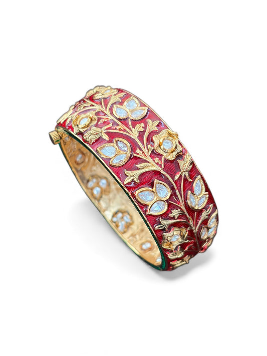 Red meenakari openable polki bangle