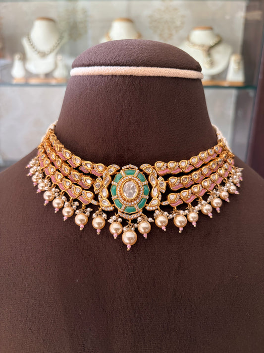 NP(1353)Maheka pastel shade antique gold layering choker