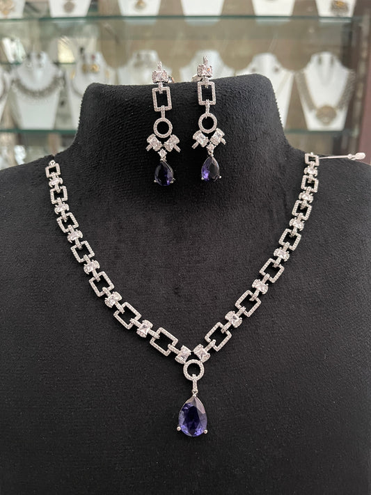 CZ necklace with lavender coloured stone