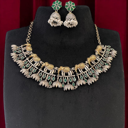 Dual Tone Oxidized Brass Based Necklace Set