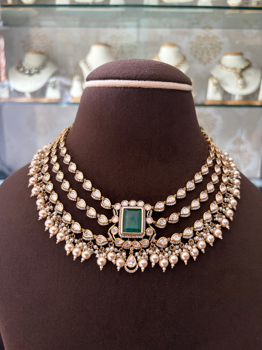 CH(1775)Samaira triple layer Polki necklace set