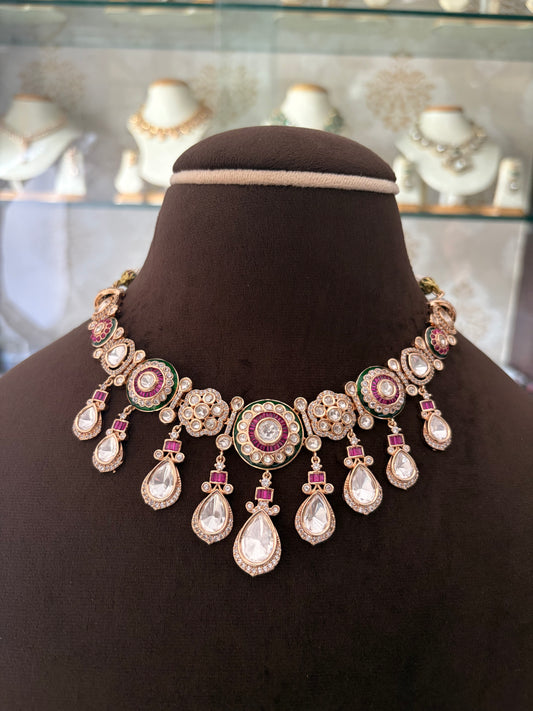 MS(1145)Royal multi colour Polki necklace set