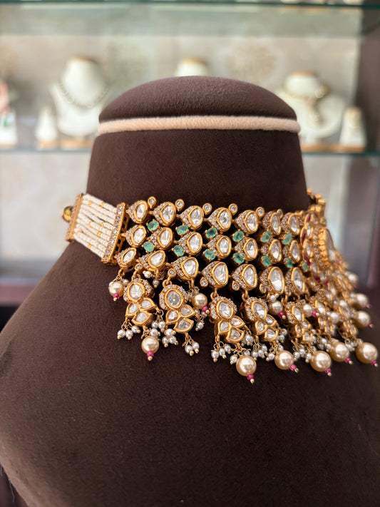NP(3196)Darshana antique gold Polki choker