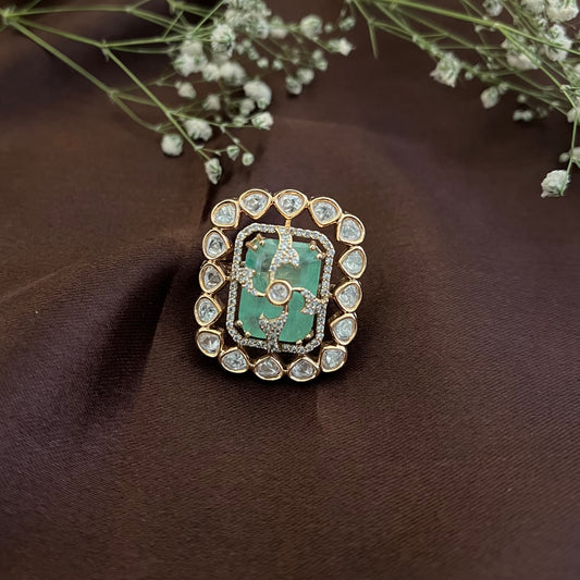 Mint Polki Ring, Adjustable Size
