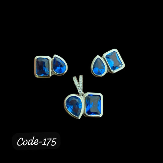 925 Silver Blue Stone Pair Pendant set