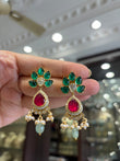 Multicoloured Gold plated polki earrings