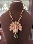 CH(1166)Luciana designer antique peacock necklace set