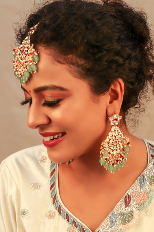 Polki Mint Earrings with Tika Set