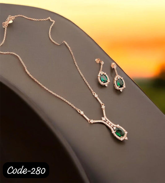 925 Silver Rose Gold Finish Pendant with Chain Set