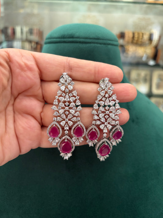 CZ necklace with ruby coloured stones