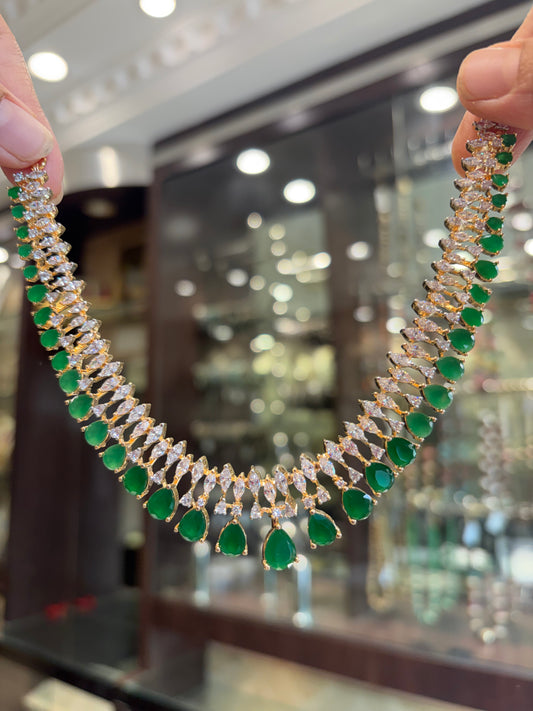 Emerald coloured CZ stone necklace