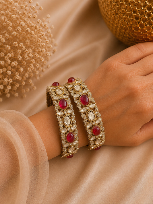 SN(1000)Vamika antique Polki openable Ruby Bangle