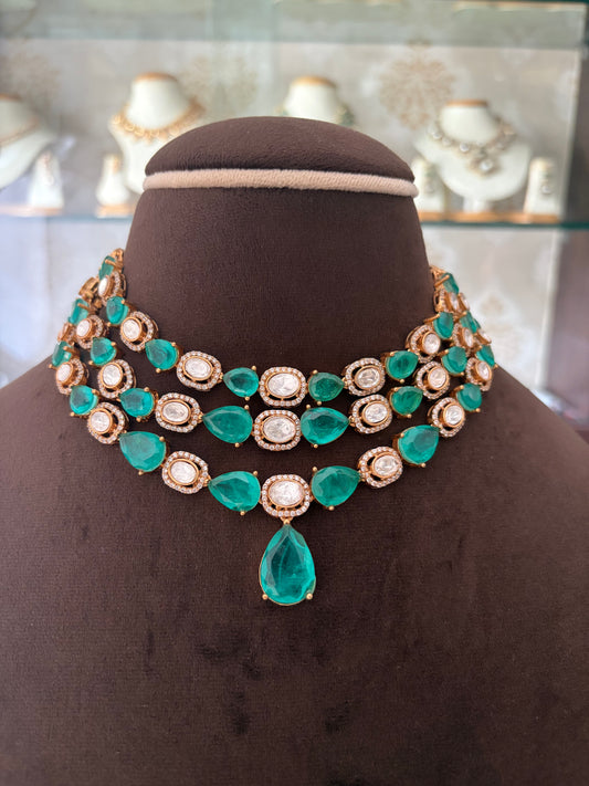 MS(1293)Letizia triple layer emerald coloured necklace