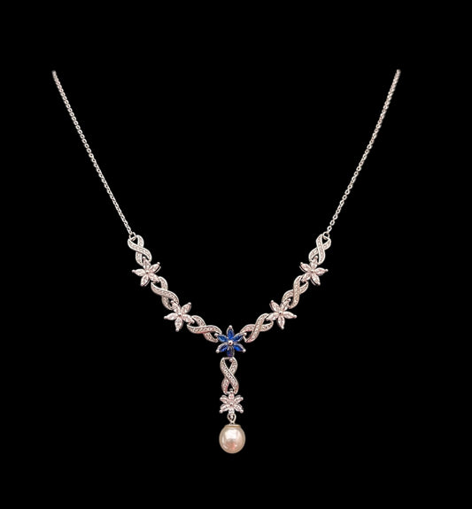925 Silver Flower Pendant With Pearl Drop