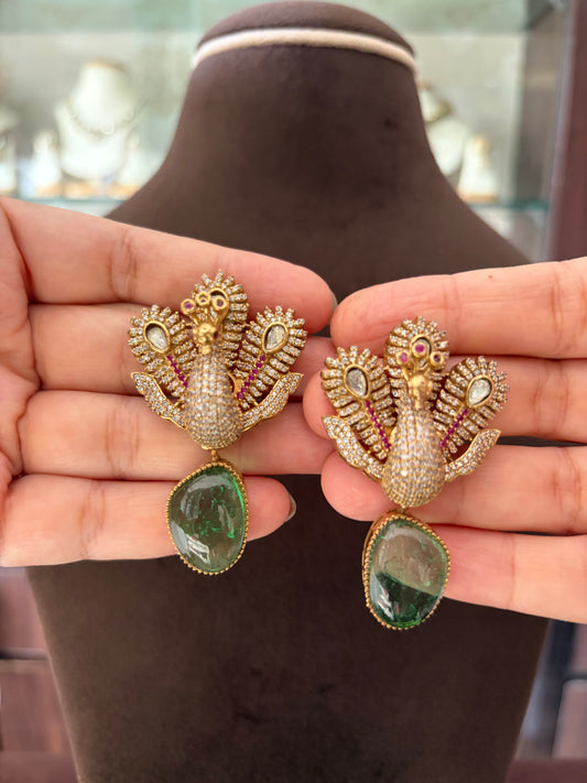 CH(1166)Luciana designer antique peacock necklace set