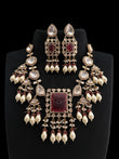 Moisonite kundan Necklace with red carving stone