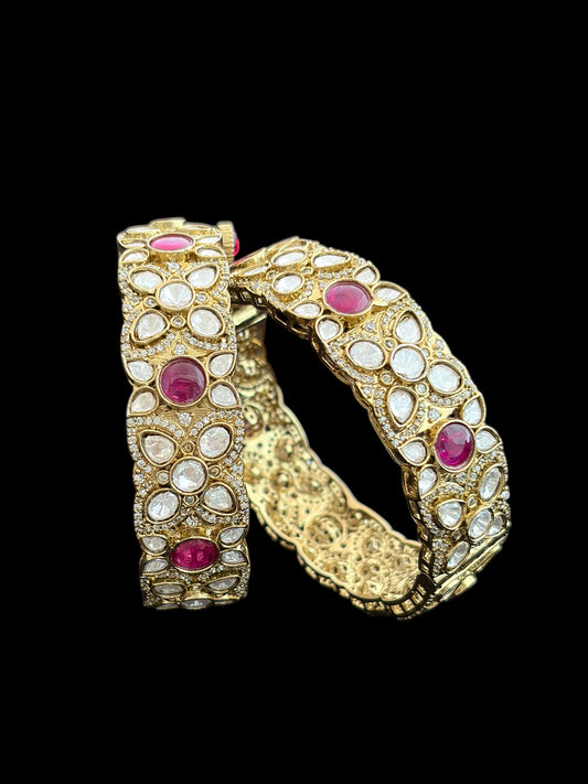 Openable antique finish bangle with ruby coloured stones