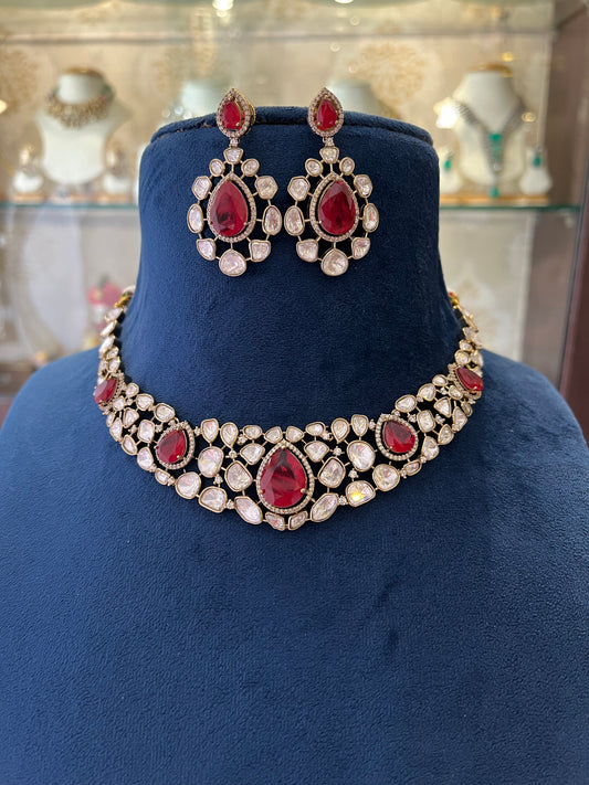 Antique Finish Moissanite Polki Necklace