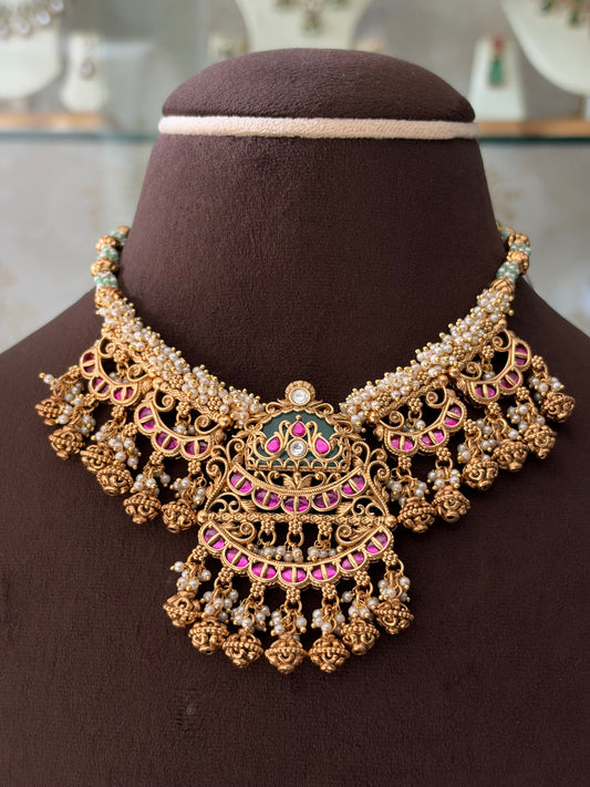 SV(850)Rishika gold look heritage necklace set
