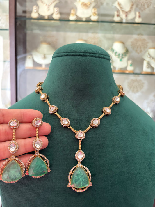 Single line mint coloured necklace set